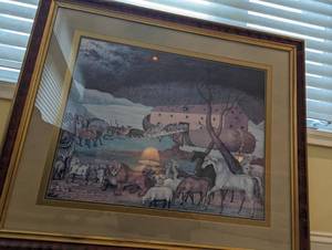 lot 19 image: Sophisticated framed Wall art of Noahs Ark from Bombay Co. and ceramic ark themed trinket box with cover