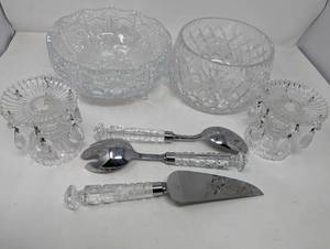 lot 39 image: Sparkling sophisticated practical service pieces for everyday use Bowls, crystal handled servers. candle holders