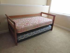 lot 56 image: Space-Saving Solution Twin Trundle Bed with Mattresses (Lightly Used)
