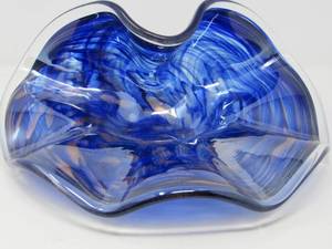lot 36 image: Hand-Blown Beauty Murano Glass Bowl in Striking Blue (folded)