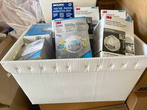 lot 9 image: 2 Totes Filled With NEW Boxes Miscellaneous Brands N95 Masks - Moldex 1512 and 3M 8210Plus N95 Particulate Respirator Masks - Totes Not Included