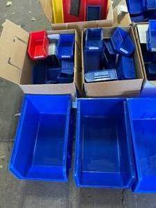 lot 19 image: WOW MSRP $1500 Gigantic Lot of 100 Akro-Mils Item Supply Storage &amp Organization Bins (mixed sizes) - Hangs On Walls &amp Perfect For Cart Drawers - These bins reduce manufacturers storage space by 50% Excellent Condition