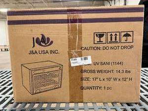 lot 25 image: MSRP $300 NEW In Box J &amp A UV Sani Ultraviolet Sanitizer -&nbspProfessional UV sanitizer unit equipped with 2 pull out shelves and ultraviolet hospital grade germicidal bulb.&nbsp17 x 10 x 12&nbsp