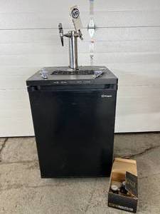 lot 54 image: MSRP $1800 Kegco&nbsp24 Wide Dual Tap Black Stainless Steel Kegerator&nbspBeer Dispenser With Extra Tap Handles &amp Regulators - Works Great&nbsp 1st Pic Is A Stock Pic