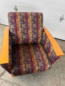 lot 72 image: Adden Geometric Lounge Chair with Wood Arm Rests - In Excellent Condition
