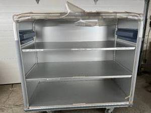 lot 99 image: MSRP $4,000 Tecni Quip Carts 3-Shelf Metal Supply Storage Linen Laundry Cart with Transparent Plastic Curtain Flaps - In Excellent Condition&nbsp&nbspDurability Is A Lifetime 59 x 48.5 x 24