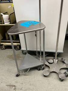lot 97 image: Stainless Steel Laundry Hamper, Pedigo 6-Hook and 2-Ram Height Adjustable I.V. Poles - In Great Condition