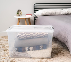 lot 21 image: MSRP $250  1 Case (3 totes with lids) NEW&nbspIRIS USA 132 Quart36 Gallon Stackable Plastic Storage Bins with Lids and Latching Buckles Clear Containers Durable Nestable Closet, Garage, Totes, Tubs Boxes Organizers