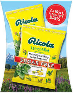 lot 41 image: 2PK Ricola Herb Throat Drops Lemon Mint Sugar Free 105 DropsPK total 210 Drops-Exp Nov 16 26