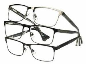 lot 110 image: Design Optics Foster Grant Kyne Full Metal Square Reading Glasses 3 Pack 1.75