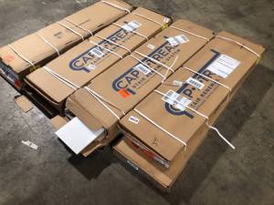 Pallet of 8 Boxes Cap A Tread Shadow Hickory 47 in. L x 12.15 in. W x 2.28 in. T Vinyl Stair Tread and Reversible Riser Kit Adhesive Customer Returns See Pictures