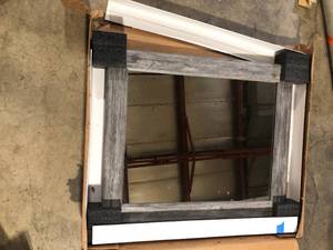 Weathered 33 in. W x 28 in. H Framed Rectangular Bathroom Vanity Mirror in Weathered Gray by BrandtWorks Customer Returns See Pictures