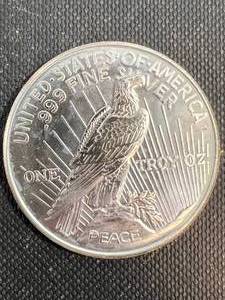 1 TROY OZ .999 FINE SILVER PEACE DOLLAR DESIGNED ROUND