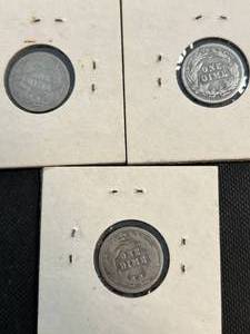 3 US BARBER DIMES 1897 1911-S 1914
