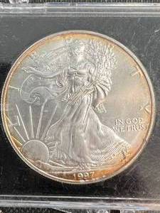 1997 AMERICAN SILVER EAGLE 1 TROY OZ .999 FINE SILVER IN CASE