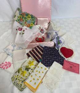 lot 35 image: Vintage Collection of Handkerchiefs and Vintage Pink Box