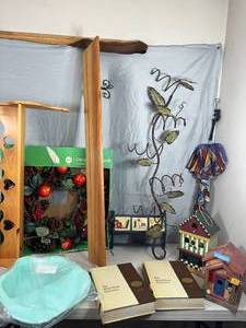 Wood Shelves, Birdhouses, Large Wreath and More