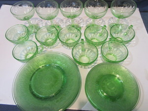 lot 22 image: Green Depression Glass