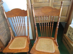 lot 62 image: Pair Pressback ChairsCane seats