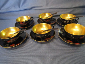 lot 166 image: Black Lacquer Cups & Saucers