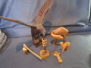 lot 185 image: Wooden Camels, Eagle, Cross