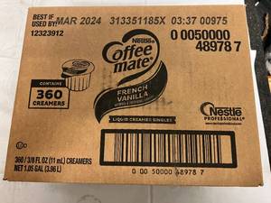 Pack of 360 French Vanilla Single Serve Coffee Creamers Best by 032024
