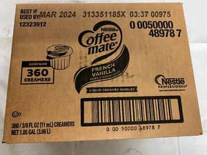 Pack of 360 French Vanilla Single Serve Coffee Creamers Best by 032024