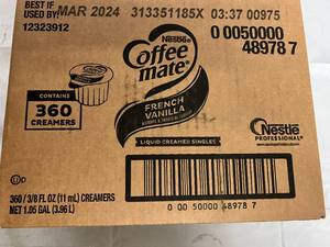 Pack of 360 French Vanilla Single Serve Coffee Creamers Best by 032024