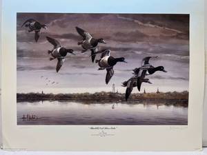 lot 14 image: Les C. Kouba Signed ARTIST PROOF Bluebills Visit Silver Lake