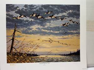 lot 31 image: Les C. Kouba- Signed Numbered Print Bluebill Migration 1949