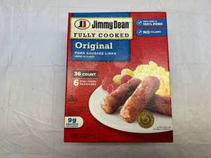 lot 114 image: L. 36 Count Package Jimmy Dean Fully Cooked Pork Sausage Links Best Date 92023
