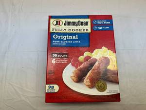 lot 115 image: L. 36 Count Package Jimmy Dean Fully Cooked Pork Sausage Links Best Date 92023