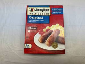 lot 117 image: L. 36 Count Package Jimmy Dean Fully Cooked Pork Sausage Links Best Date 92023