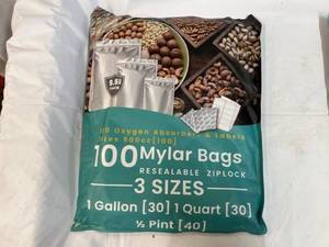 lot 296 image: 100 Mylar Bags(3 sizes), Oxygen Absorbers & Labels