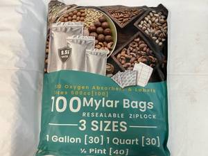 lot 297 image: 100 Mylar Bags(3 sizes), Oxygen Absorbers & Labels