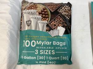 lot 299 image: 100 Mylar Bags(3 sizes), Oxygen Absorbers & Labels