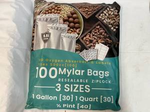 lot 300 image: 100 Mylar Bags(3 sizes), Oxygen Absorbers & Labels