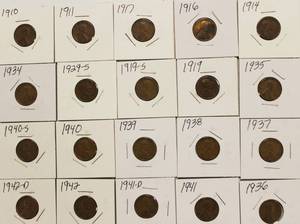 20 Semi Key Dates Wheat Back Pennies 1910 - 1942