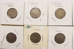 Liberty Head V - Back Nickels 1899 - 1912, Lot Of 8 Nickels