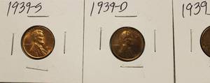 1939, 1939 - D, 1937 - S, Wheat Back Pennies, Lot Of 3 Pennies.