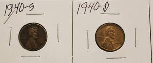 1940, 1940 - D, 1940 - S, Wheat Back Pennies, Lot Of 3 Pennies.