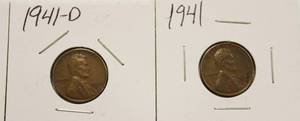 1941,1941 - D, 1941 - S, Wheat Pennies, Lot Of 3 Pennies.