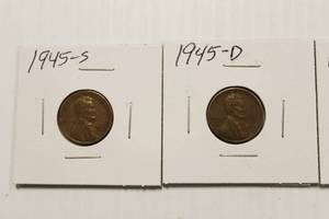 1945, 1945 - D, 1945 - S, Wheat Back Pennies, Lot Of 3 Pennies