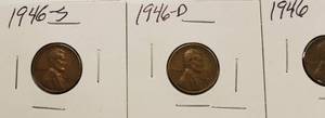 1946, 1946 - D, 1946 - S, Wheat Back Pennies, Lot Of 3 Pennies