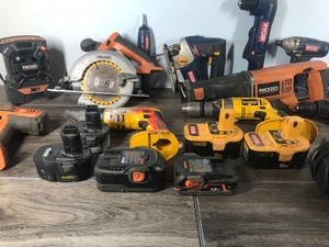 lot 147 image: Lot of Cordless Tools - DeWalt - Rigid - Ryobi - Black & Decker