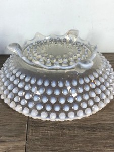 lot 360 image: Fenton Blue Hobnail Glass Vase & Hobnail Bubble Bowl with Feet