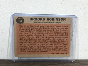 lot 385 image: 1962 TOPPS THE SPORTING NEWS BROOKS ROBINSON Baseball Card #468