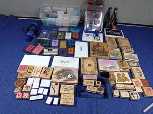 lot 70 image: Lots of rubber stampers, ink pads, embossing powders and heat gun