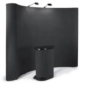 lot 51 image: Skyline Exhibits PN1643-I Curved Pop Up Display w Counter & 2 Spotlights - Black-Missing Background Frame
