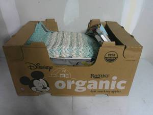 lot 17 image: Apple Box of Bath Shower Curtains Towels Mats Bedding